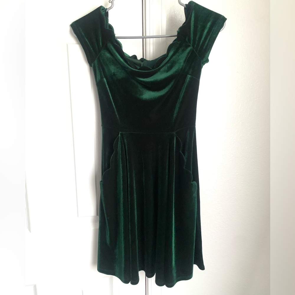 Emerald green velvet midi dress